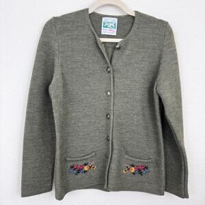 Lanz Womens Cardigan Sweater Size L / 40 100% Wool Made In Austria Floral Gray
